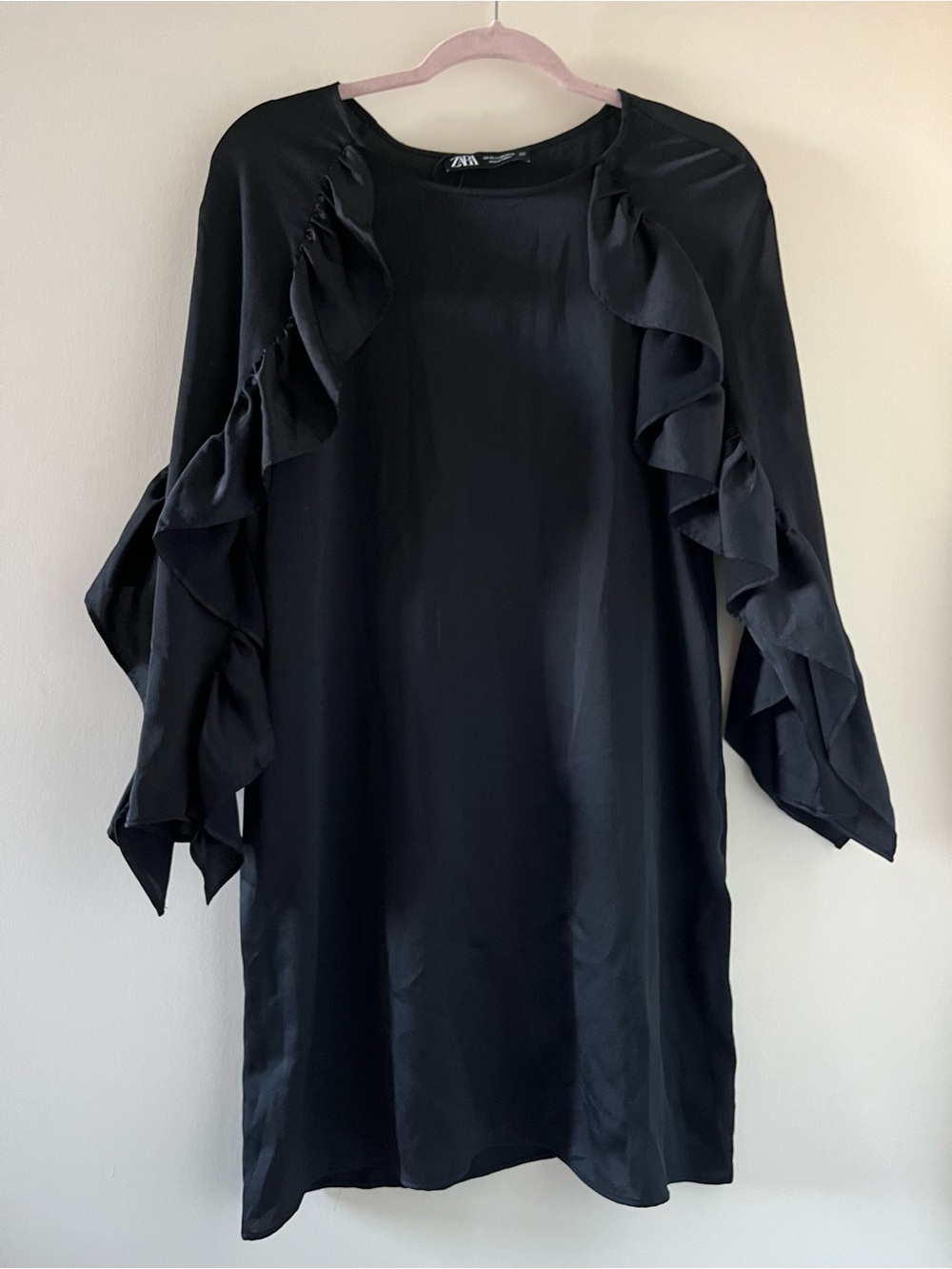 Zara Black Long-Sleeve Ruffle Dress
